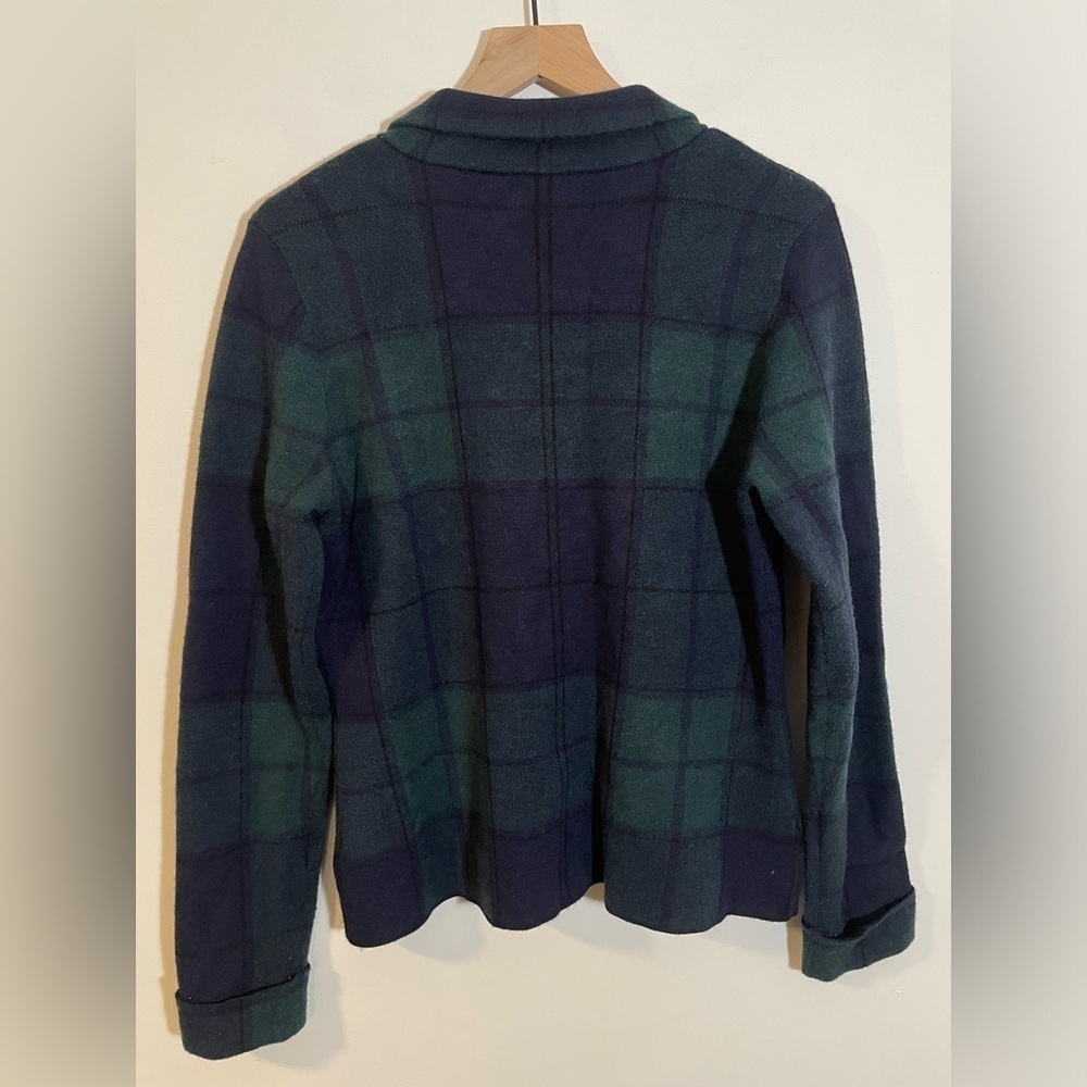 Tahari Soft Plaid Sweater Blazer Size Large Academia Career Preppy Green & Blue - Picture 4 of 8